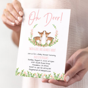 Oh Deer Twin Girls Baby Shower Invitation