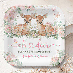 Oh Deer Twin Girls Baby Shower Pink Paper Plates