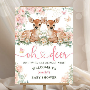 Oh Deer Twin Girls Baby Shower Welcome Foam Board