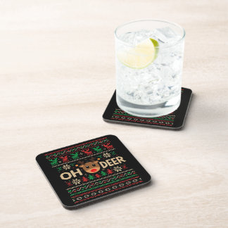 Oh Deer Ugly Christmas Sweater Beverage Coaster