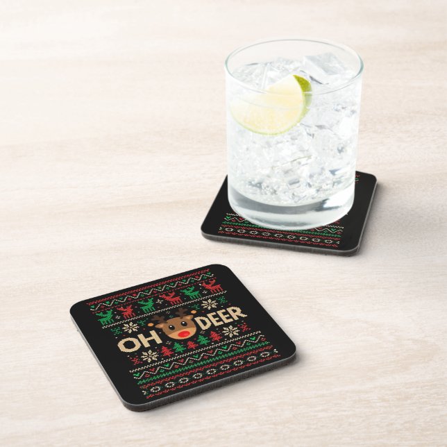 Oh Deer Ugly Christmas Sweater Beverage Coaster (Right Side)