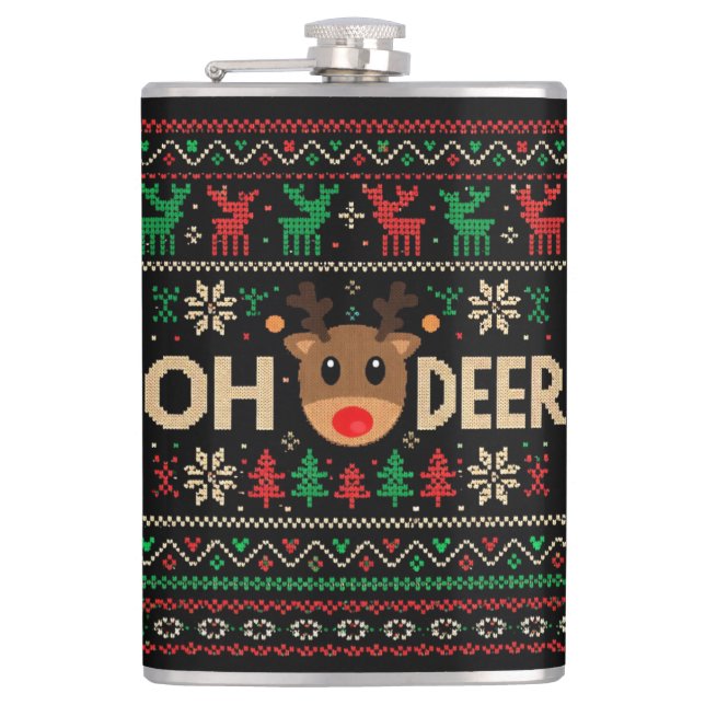 Oh Deer Ugly Christmas Sweater Flask (Front)