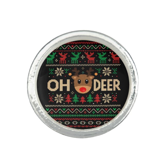 Oh Deer Ugly Christmas Sweater Ring (Front)