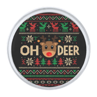 Oh Deer Ugly Christmas Sweater Silver Finish Lapel Pin