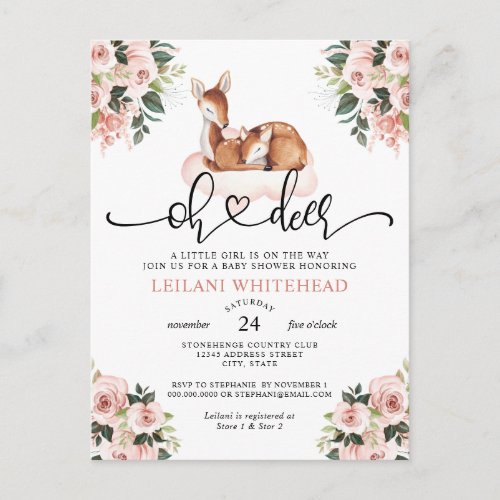 Oh Deer Watercolor Botanical Floral Baby Shower Postcard