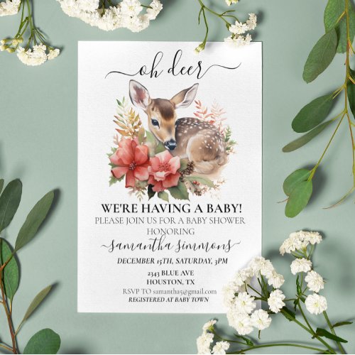 Oh Deer Watercolor Christmas Baby shower Invitation