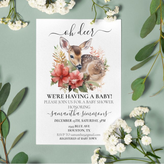 Oh Deer Watercolor Christmas Baby shower Invitation (Creator Uploaded)