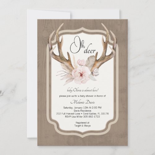 Oh Deer Watercolor Elegant Baby Shower  Invitation