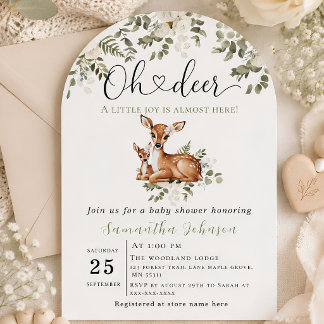Oh deer watercolor floral baby shower invitation