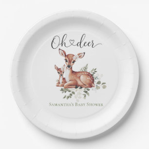 Oh deer watercolor floral baby shower paper plates