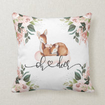Oh Deer Watercolor Pink Floral Throw Pillow