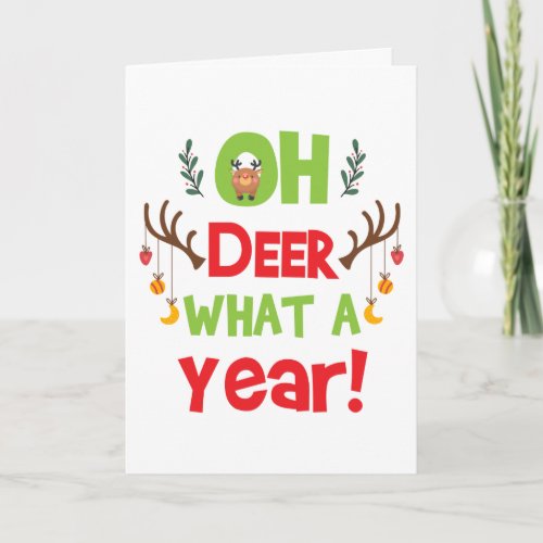 Oh Deer What A Year 2023 Reindeer Christmas Holida Card