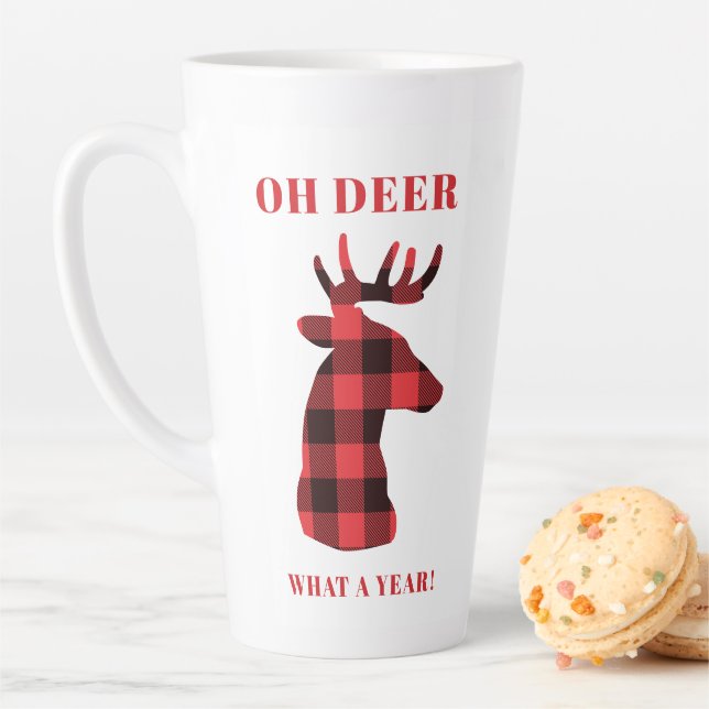 Oh Deer What a Year Buffalo Plaid Holidays Latte Mug (In Situ)