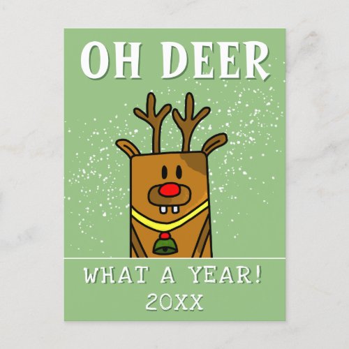 Oh Deer What a Year Cartoon Deer Drawing Holiday Postcard