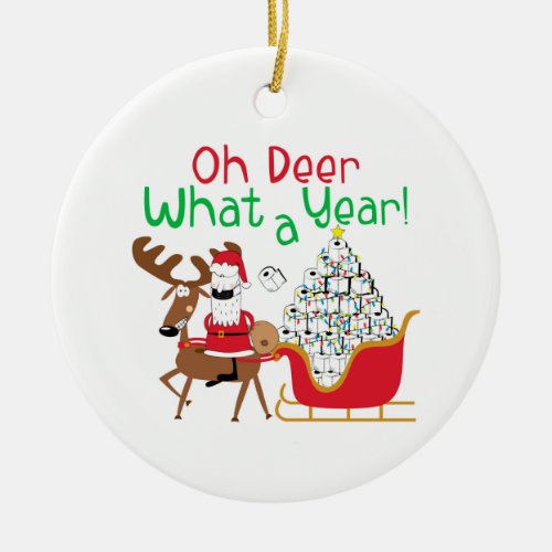 Oh Deer What a Year Ceramic Ornament