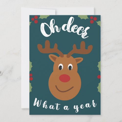 Oh Deer What a Year Christmas Animal Non Photo Holiday Card