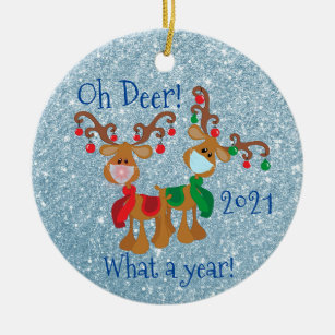Oh Deer What a Year Christmas Glitter 2020 Ceramic Ornament