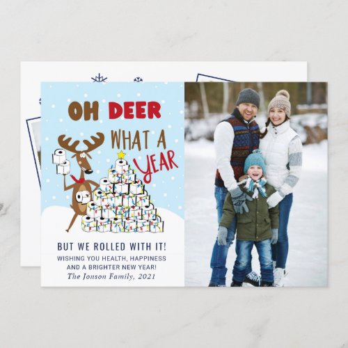 Oh Deer What a Year Christmas Greeting 3 PHOTO Holiday Card