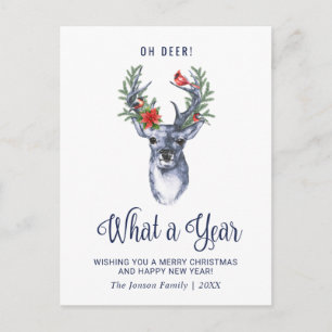 Oh Deer What a Year Christmas Holiday Greeting Postcard