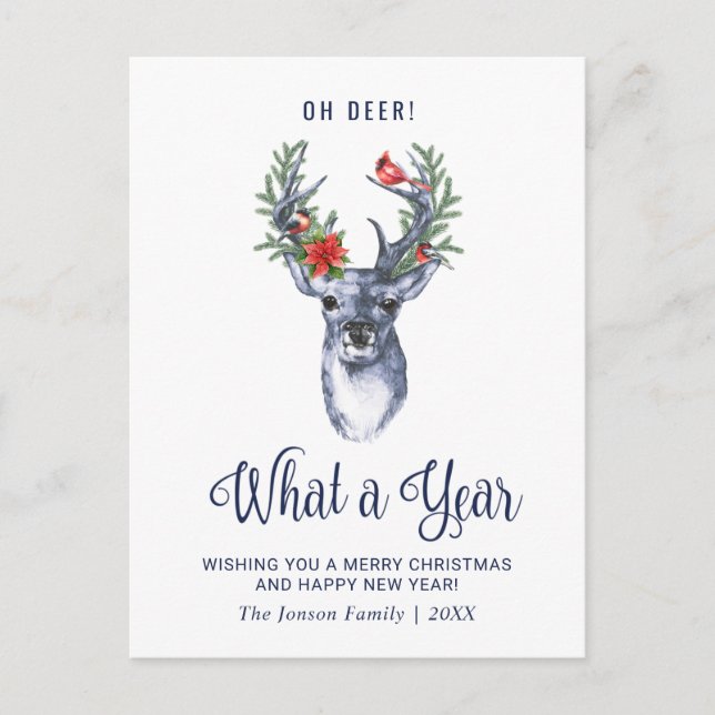 Oh Deer What a Year Christmas Holiday Greeting Postcard (Front)