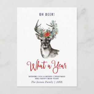 Oh Deer What a Year Christmas Holiday Greeting Postcard