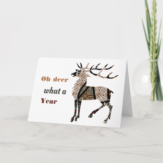 Oh Deer What A Year Folded Holiday Card (Front)