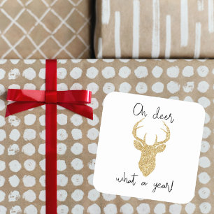 Oh Deer, What A Year! Funny Christmas Holiday Square Sticker