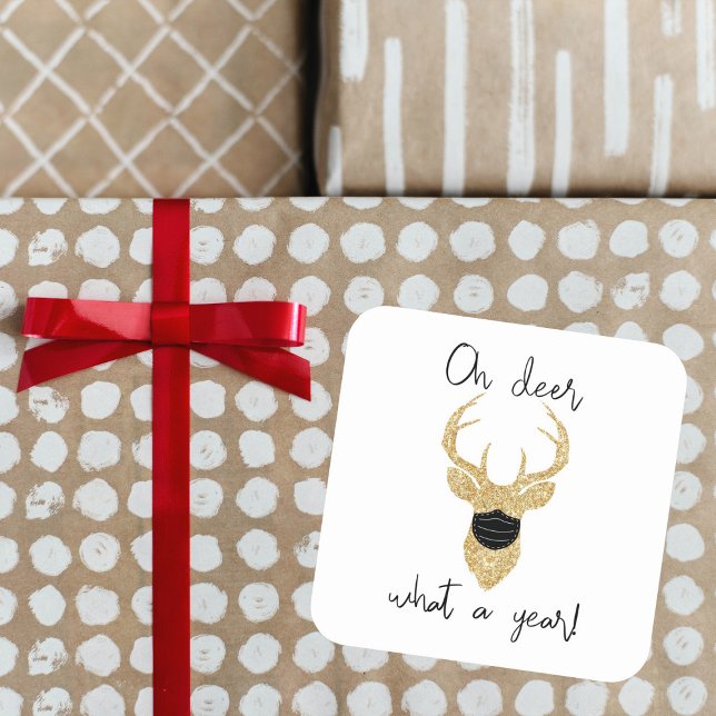 Oh Deer, What A Year! Funny Christmas Holiday Square Sticker (Creator Uploaded)