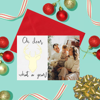 Oh Deer, What A Year! Funny Christmas Photo Real Foil Holiday Card