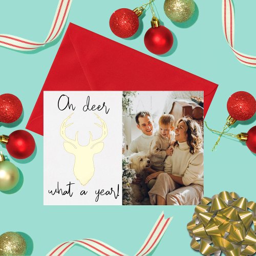 Oh Deer What A Year Funny Christmas Photo Real Foil Holiday Card