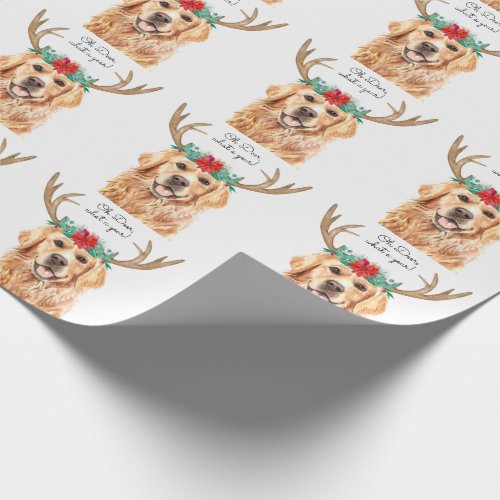 Oh Deer What A Year Funny Golden Retriever Dog Wrapping Paper