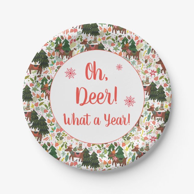 Oh, Deer What a Year Funny Holiday Paper Plates (Front)