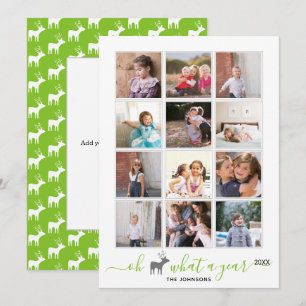 Oh deer what a year in review photo collage green holiday card