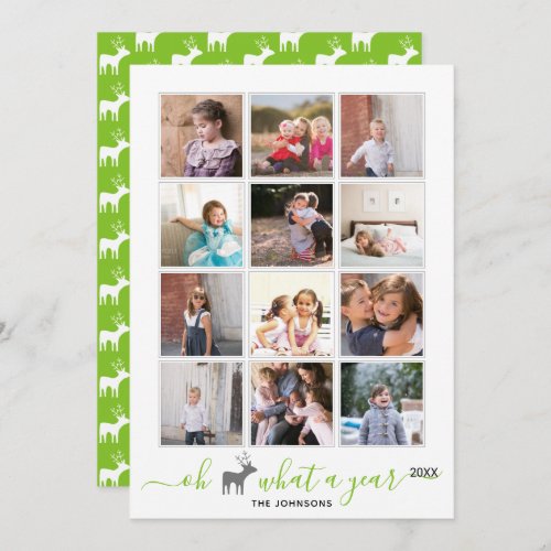 Oh deer what a year in review photo collage green holiday card