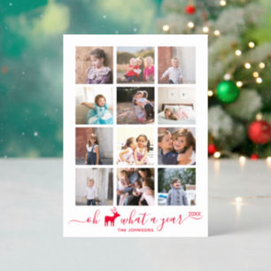 Oh deer what a year in review photo collage red letterpress photo cards