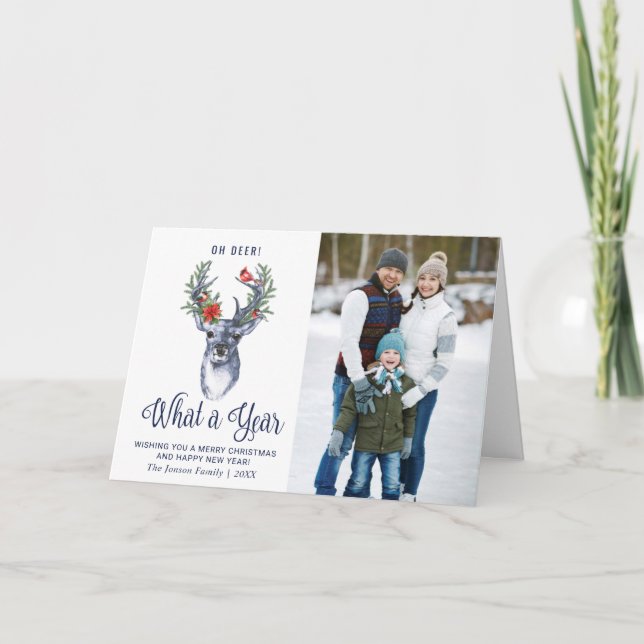 Oh Deer What a year Merry Christmas 2 PHOTO Card (Front)