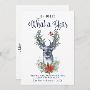 Oh Deer What a Year Merry Christmas Greeting Holiday Card