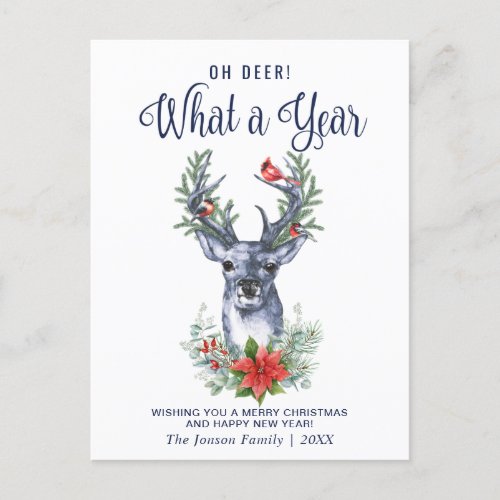 Oh Deer What a Year Merry Christmas Greeting Holiday Postcard