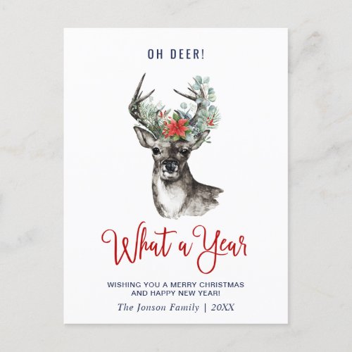 Oh Deer What a Year Merry Christmas Greeting Holiday Postcard