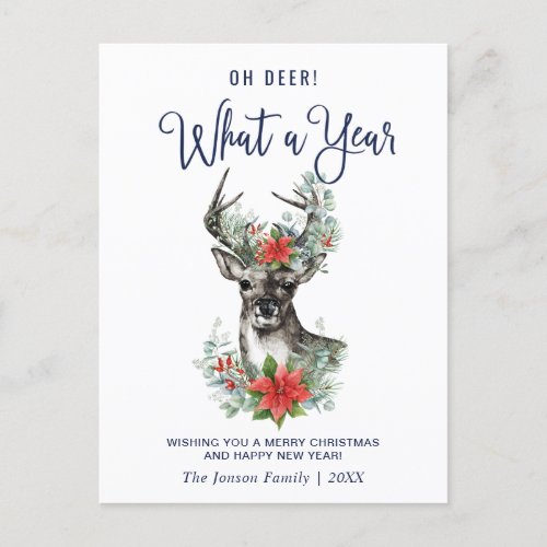 Oh Deer What a Year Merry Christmas Greeting Holiday Postcard