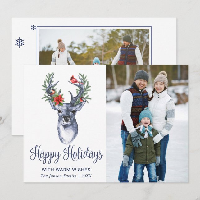 Oh Deer What a Year Merry Christmas Greeting PHOTO Holiday Card (Front/Back)