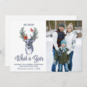 Oh Deer What a Year Merry Christmas Greeting PHOTO Holiday Card