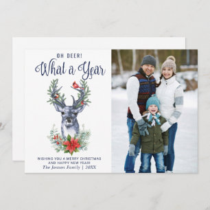 Oh Deer What a Year Merry Christmas Greeting PHOTO Holiday Card