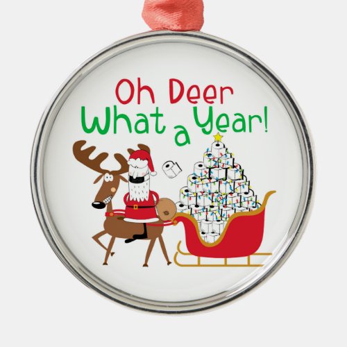 Oh Deer What a Year Metal Ornament