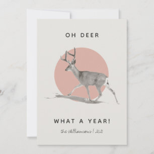 Oh Deer What a Year Minimalist Pink Family Name Holiday Card