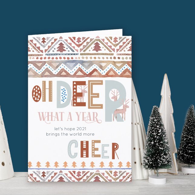 Oh Deer What a Year Nordic Christmas Fairisle Holiday Card (Funny Scandi Christmas Card. Buy professionally printed or as printable digital download.)