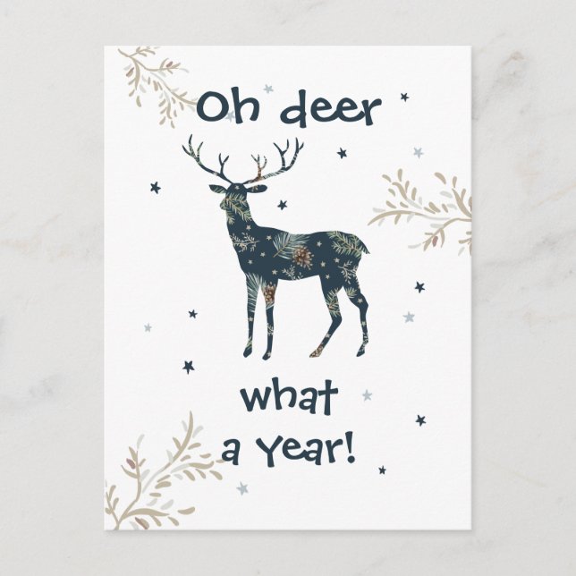 Oh Deer What A Year Quarantine Rustic Christmas Holiday Postcard (Front)