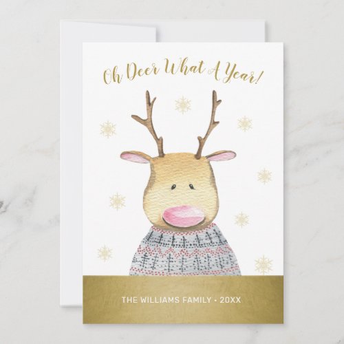 Oh Deer What A Year Quote Family Photo Holiday Card