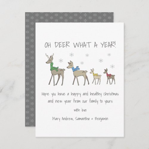 Oh Deer What A Year  Reindeer Christmas Holiday Card