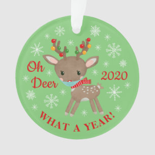 Oh Deer What A Year Reindeer Mask Christmas Green Ornament